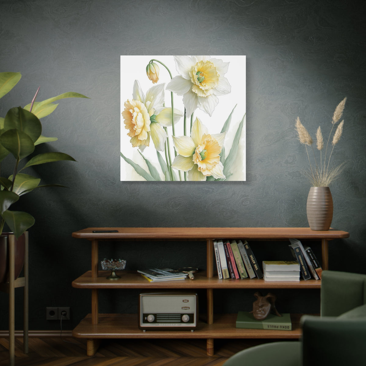 Matte Canvas, Stretched, 1.25" beautiful flowers white and yellow.