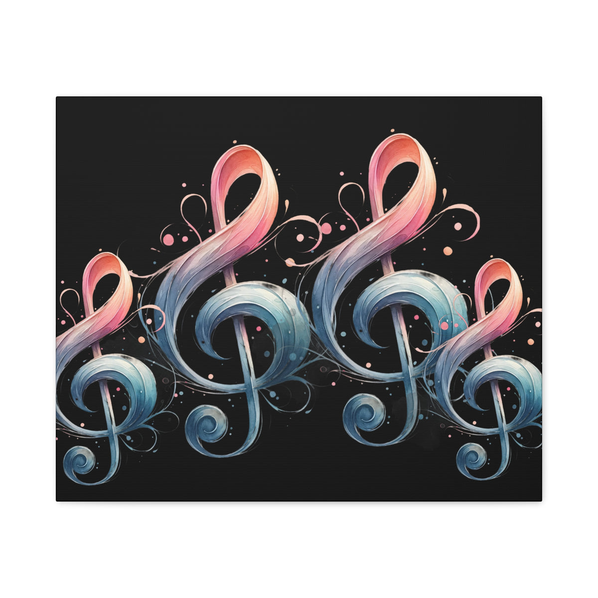 Musical Treble Clef Canvas Wall Art — Pastel Ribbon Notes on Black