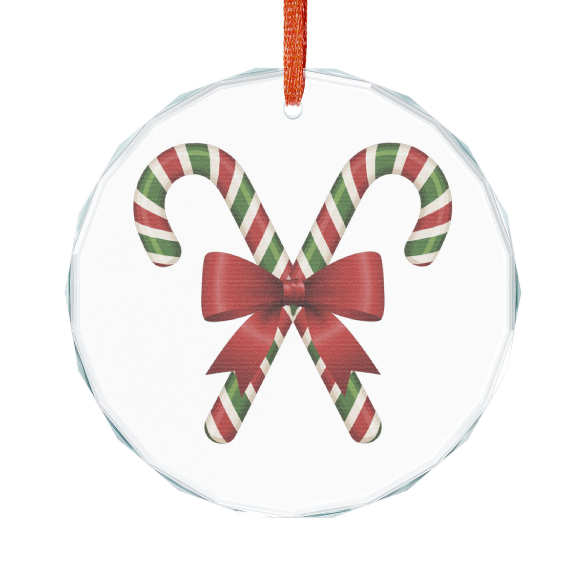 Candy Cane Bow Crystal Glass Ornament — Heart-Shaped Christmas Tree Decoration