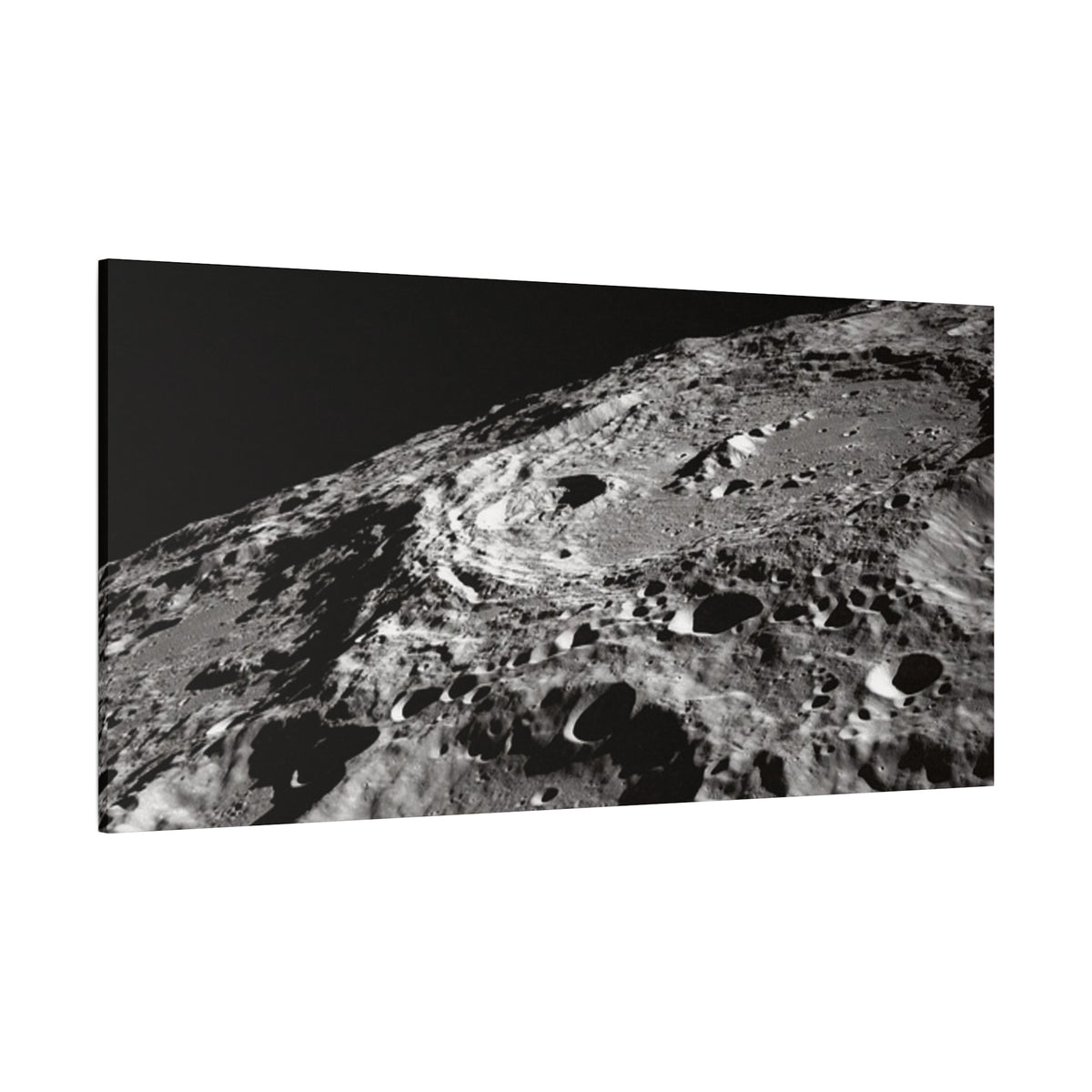 Lunar Surface Matte Canvas Print — Black & White Moon Crater Wall Art