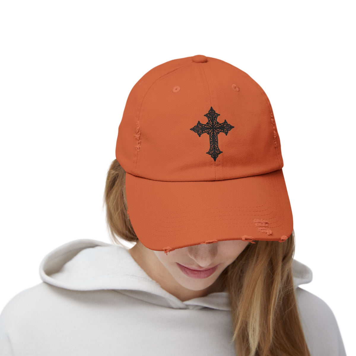 Cool Distressed Cap for Trendy Looks, Vintage Hat, Adjustable Cap, Cross Design, Casual Accessories
