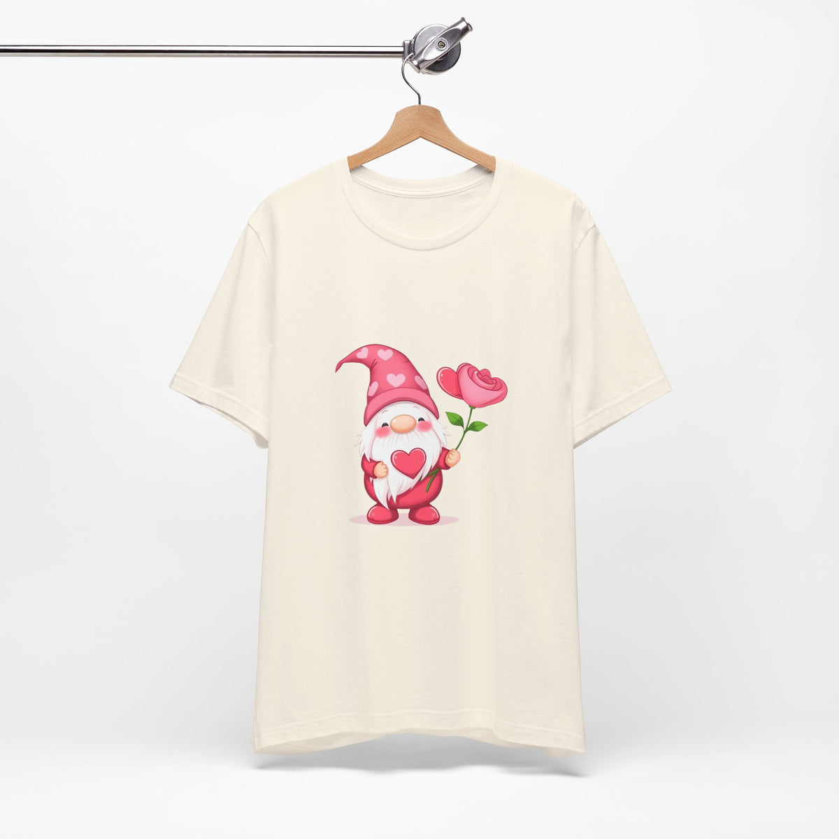 Valentine Gnome T‑Shirt — Cute Pink Gnome Holding Rose Tee