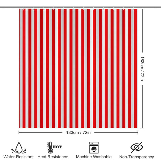 Shower Curtain Set with 3 Rugs Red Stripes