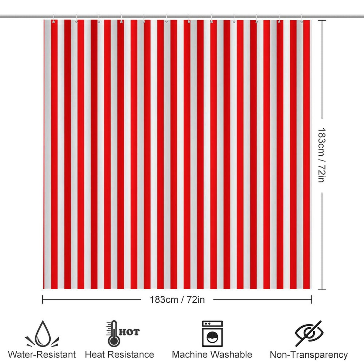 Shower Curtain Set with 3 Rugs Red Stripes
