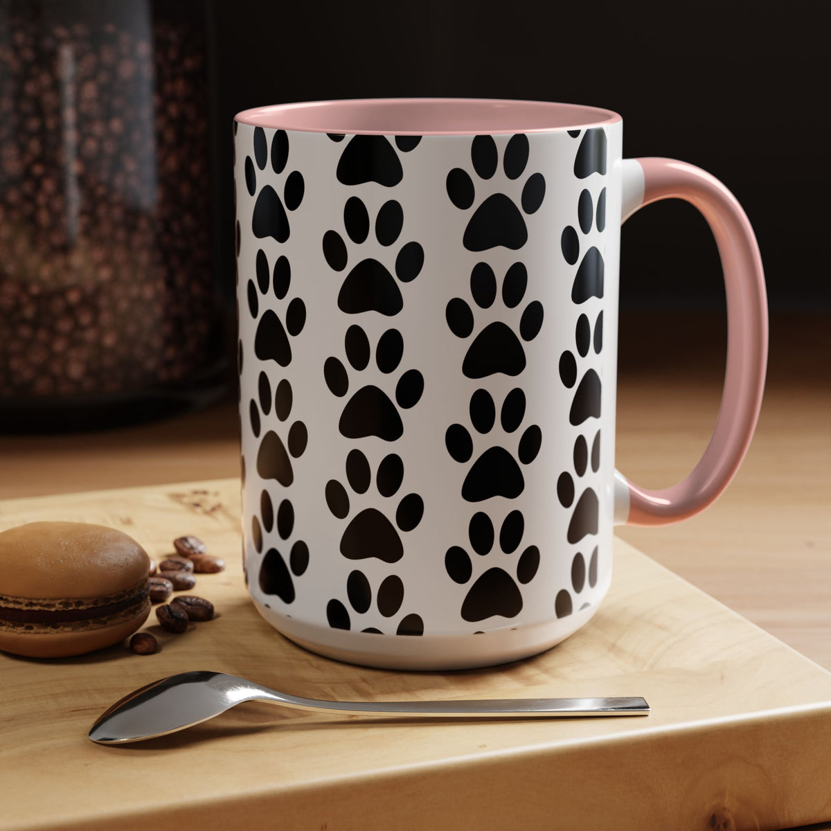 Paw Print Accent Coffee Mug - Dog Lover Gift, Black and White Pet Mug, Cute Animal Decor, Personalized Pet Owner Present, Coffee Tea Cup