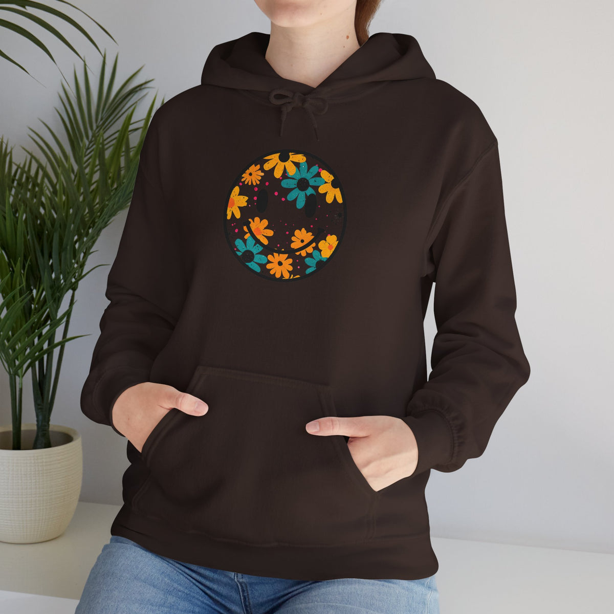Floral Smiley Hoodie — Retro Daisy Smile Graphic Hoodie