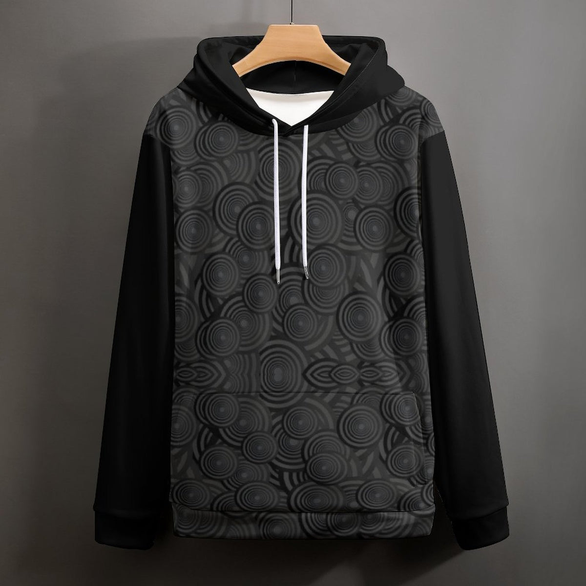 Black Pattern Unisex Cool Hoodie with Double-layer Cap