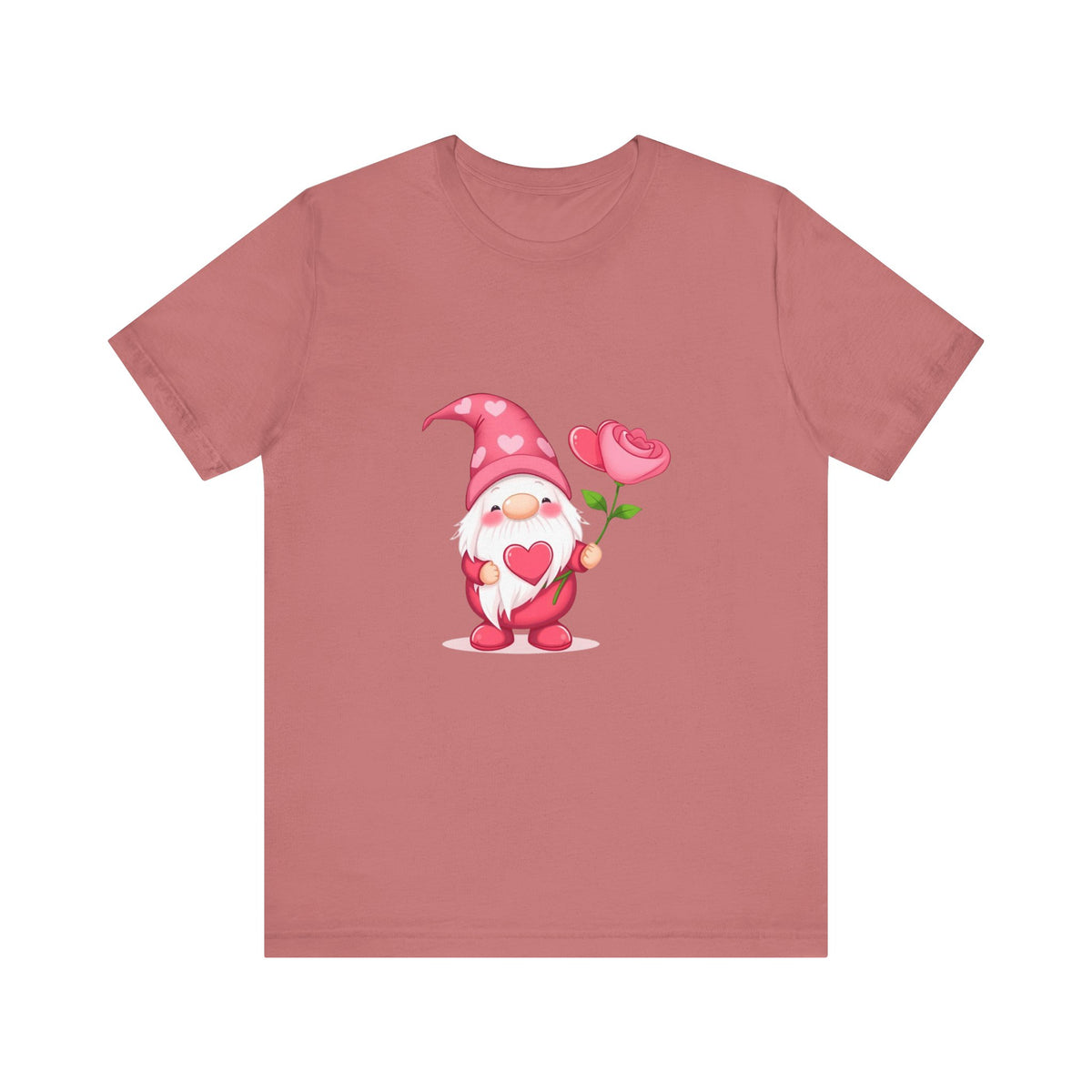 Valentine Gnome T‑Shirt — Cute Pink Gnome Holding Rose Tee