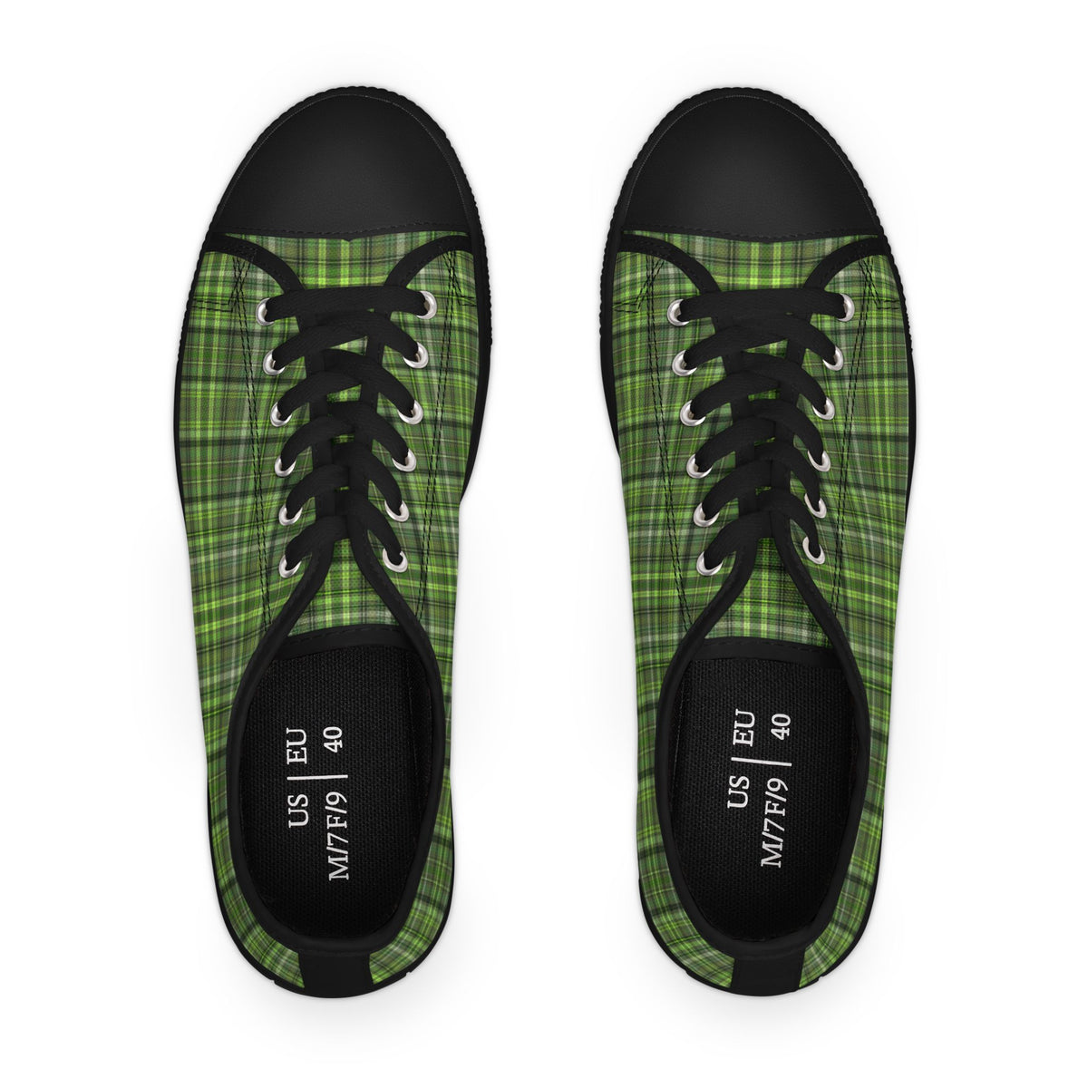 Green Plaid Low Top Sneakers — Casual Canvas Shoes