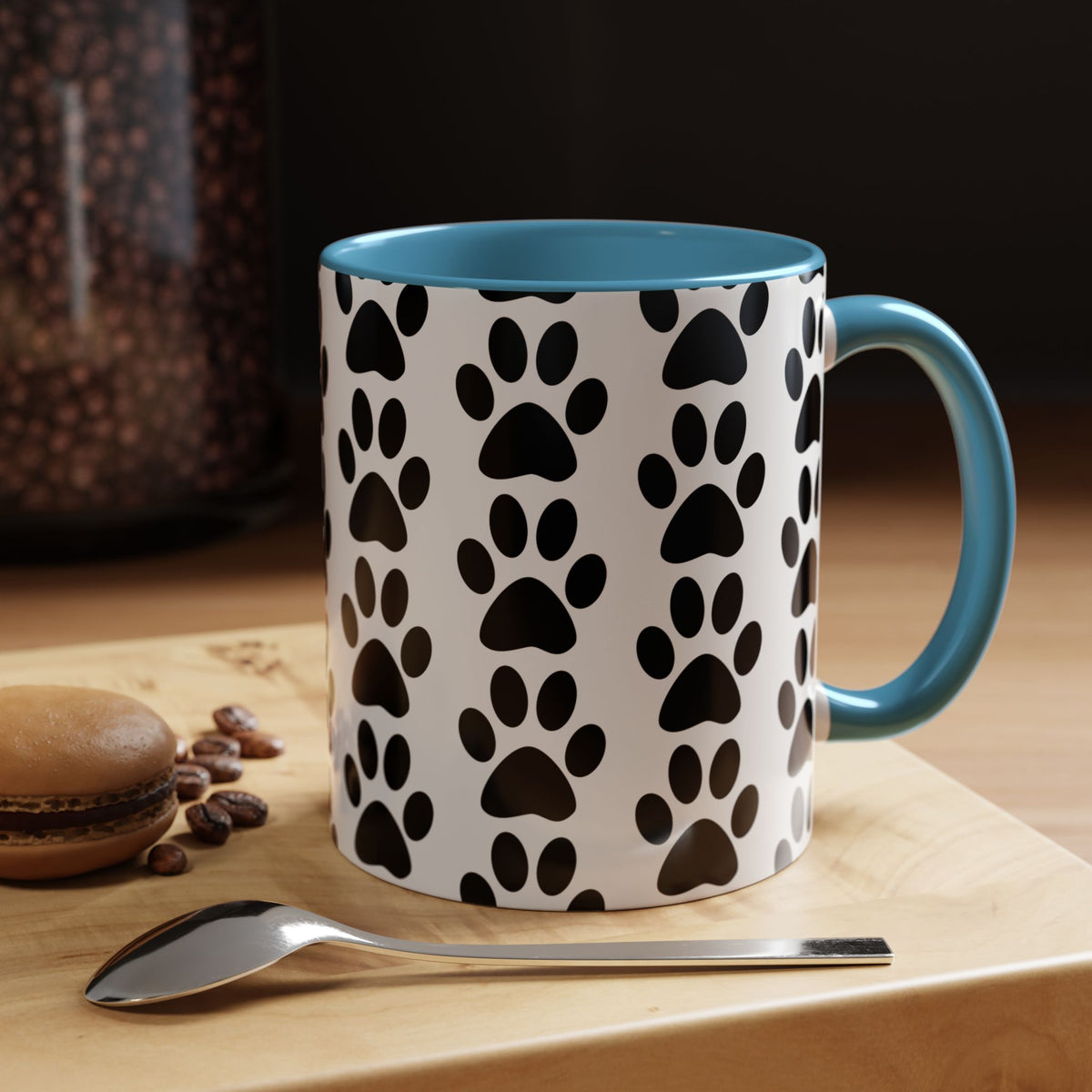 Paw Print Accent Coffee Mug - Dog Lover Gift, Black and White Pet Mug, Cute Animal Decor, Personalized Pet Owner Present, Coffee Tea Cup