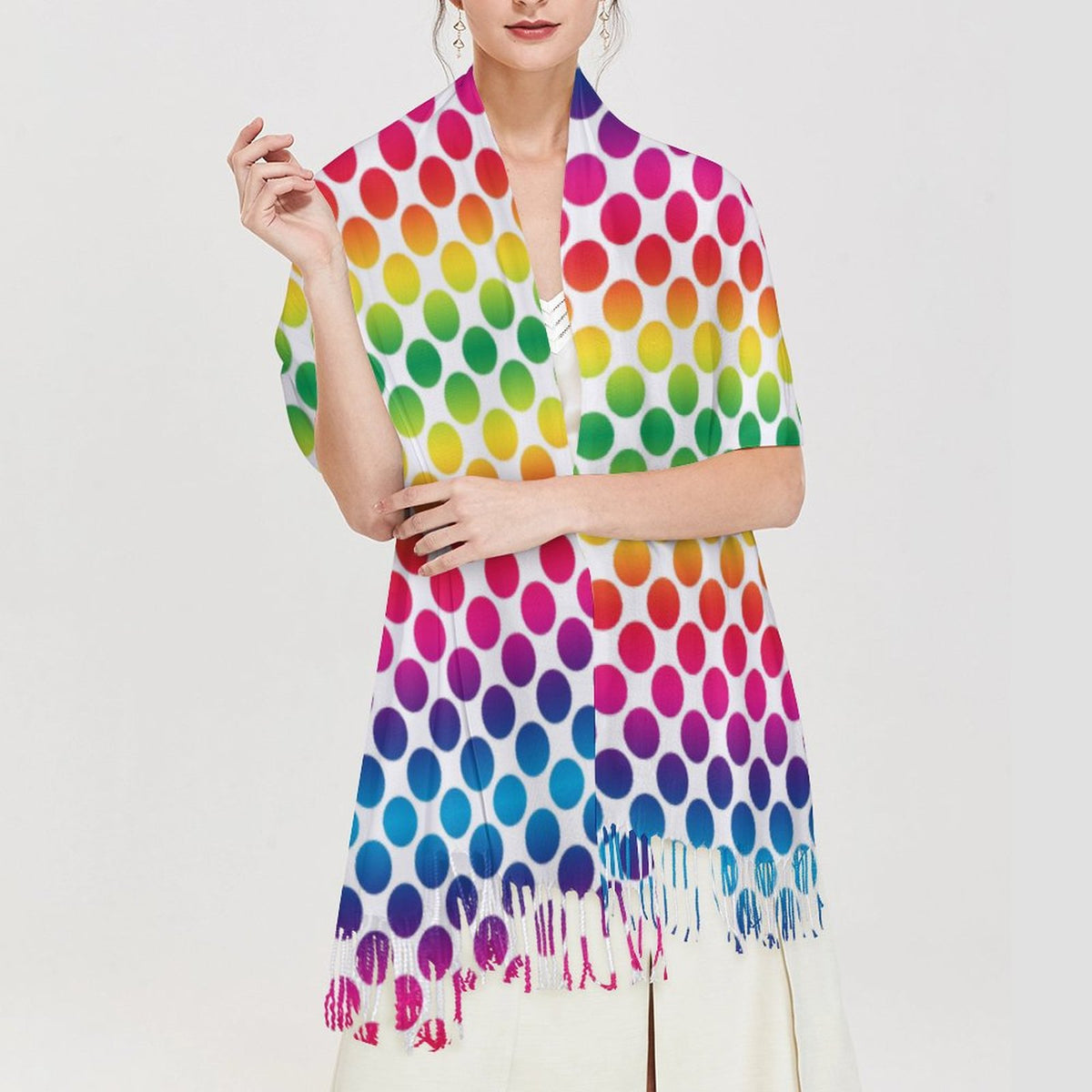 Cashmere-like Tassel Scarf Rainbow Dots