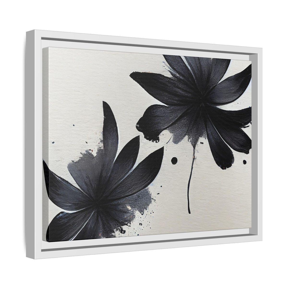 Framed Black Floral Matte Canvas Wall Art — Monochrome Botanical Print