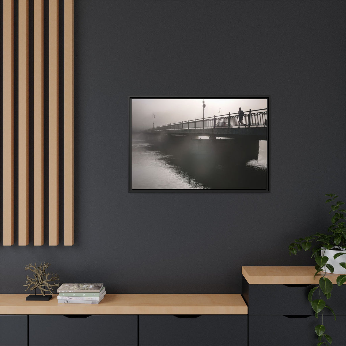 Framed Matte Canvas - Foggy Bridge Black & White Photography