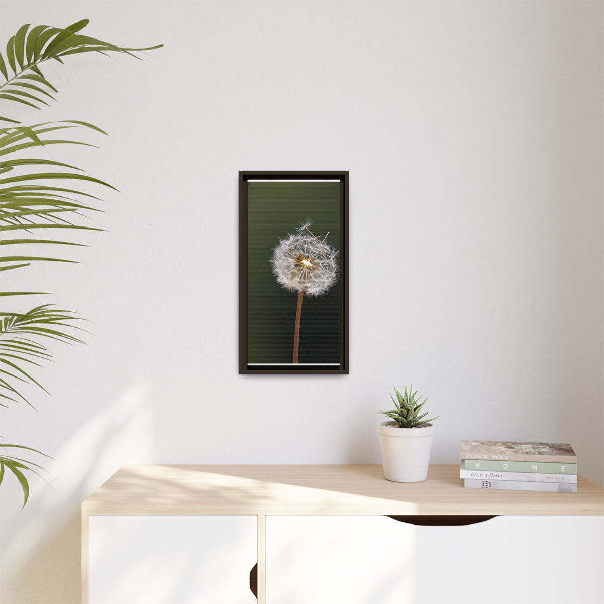 Framed Dandelion Canvas Print — Matte Botanical Wall Art