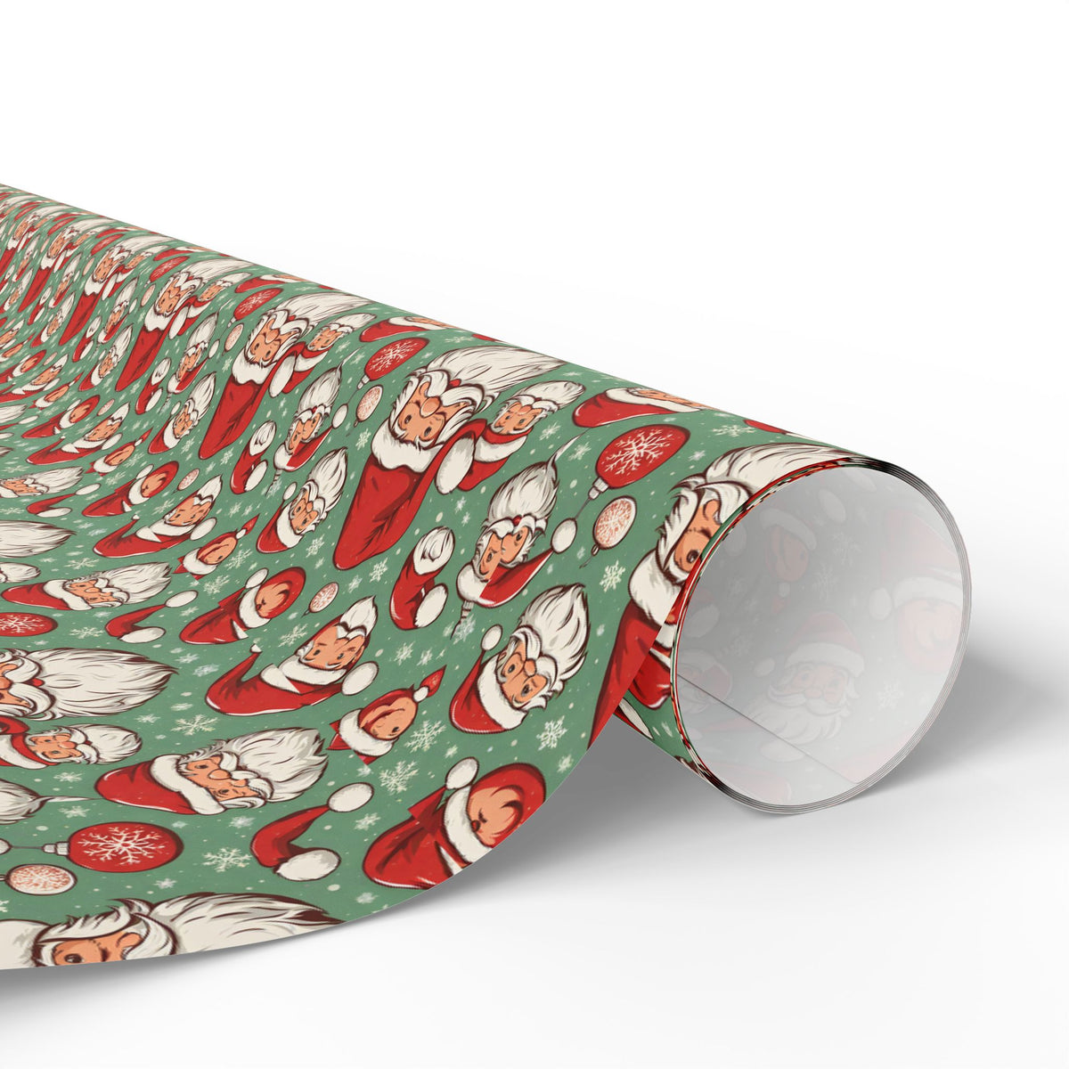 Christmas Santa Face Wrapping Paper Roll — Festive Green Holiday Gift Wrap