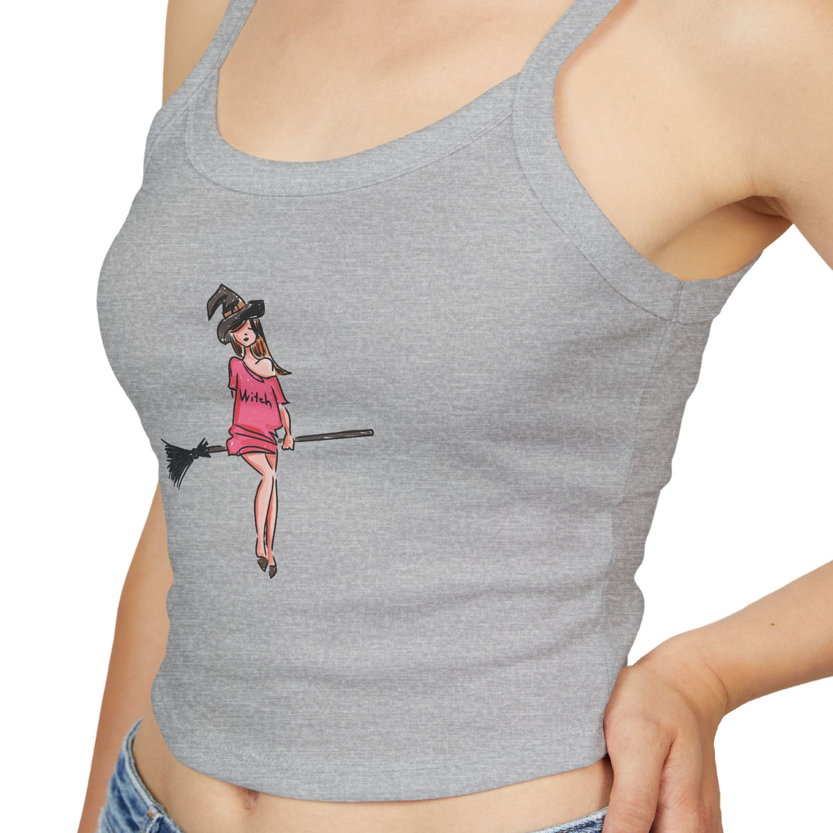 Witchy Spaghetti Strap Tank Top - Fun Summer Wear, Casual Party Top, Perfect for Halloween, Gifts for Friends, Everyday Fashion