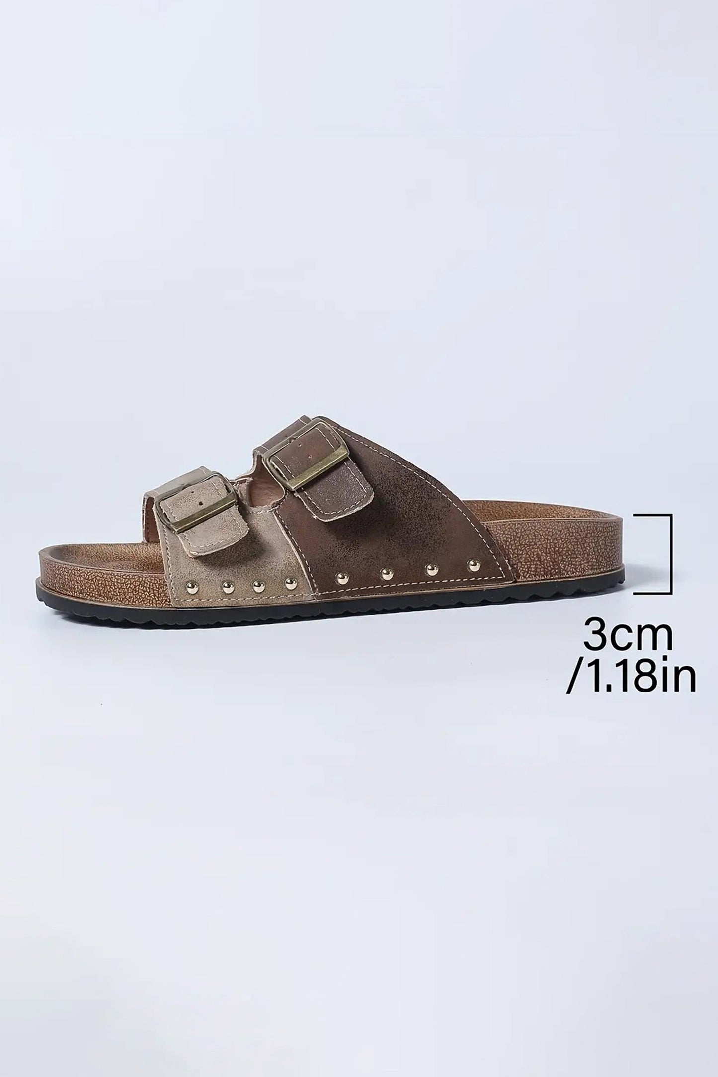 Coffee Leopard Two-tone Retro Buckle Straps Hollowed Faux Suede Sandals