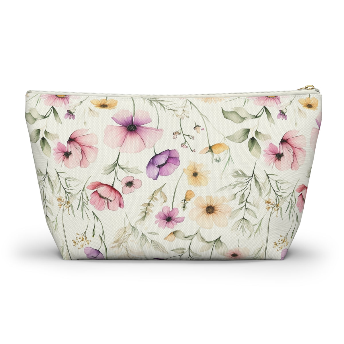 Floral Spring Makeup Pouch — Watercolor Wildflower Accessory Bag