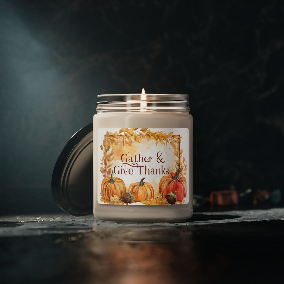 Gather & Give Thanks Scented Soy Candle — 9oz Thanksgiving Pumpkin Autumn Jar