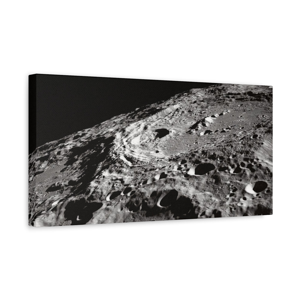 Lunar Surface Matte Canvas Print — Black & White Moon Crater Wall Art