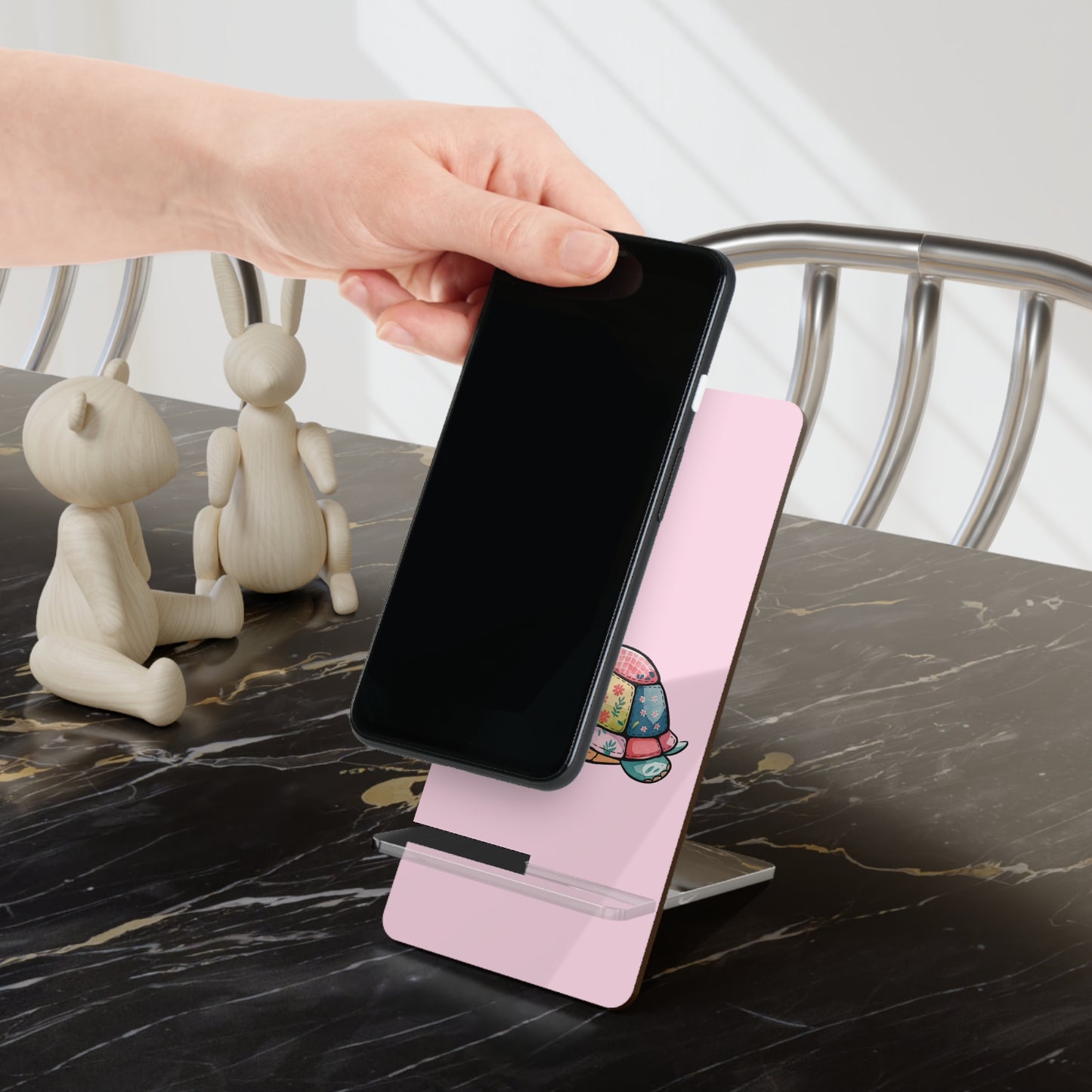 Phone Stand — Cute Patchwork Turtle Pink Mobile Display Stand