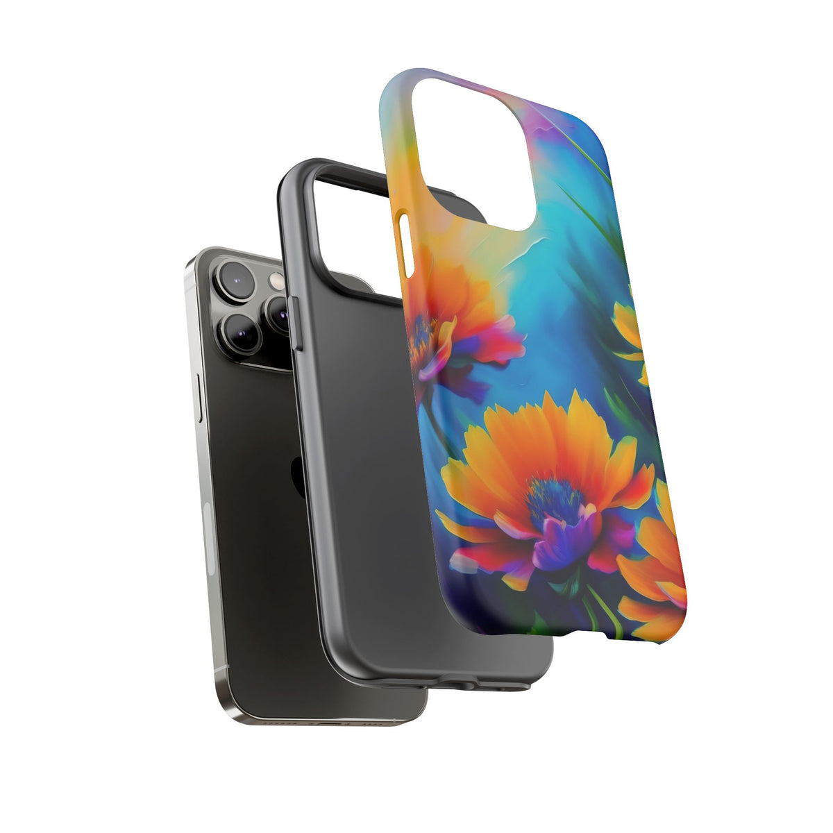 Floral Burst Tough Phone Case — Vibrant Watercolor Flowers Protective Cover