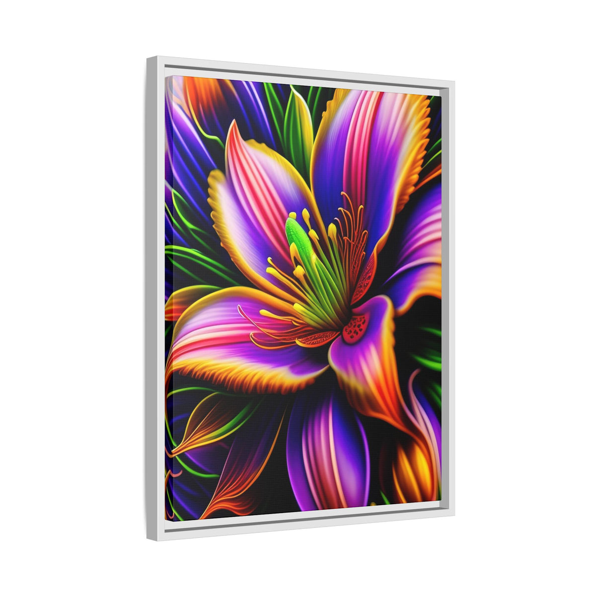 Vibrant Neon Floral Matte Canvas Print — Framed Wall Art