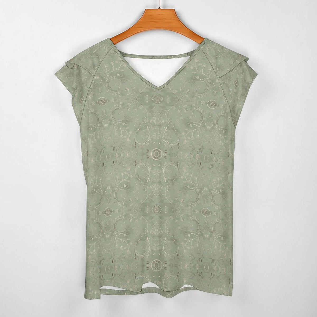 Cooling Polyester Ruffle V-Neck T-Shirt