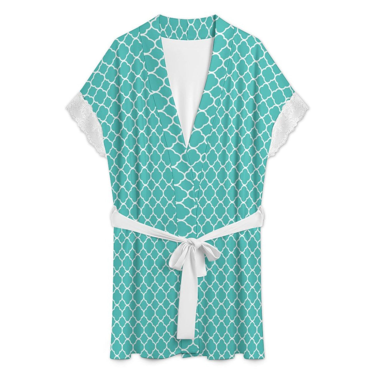 Lace Trimmed Short-Sleeve Robe
