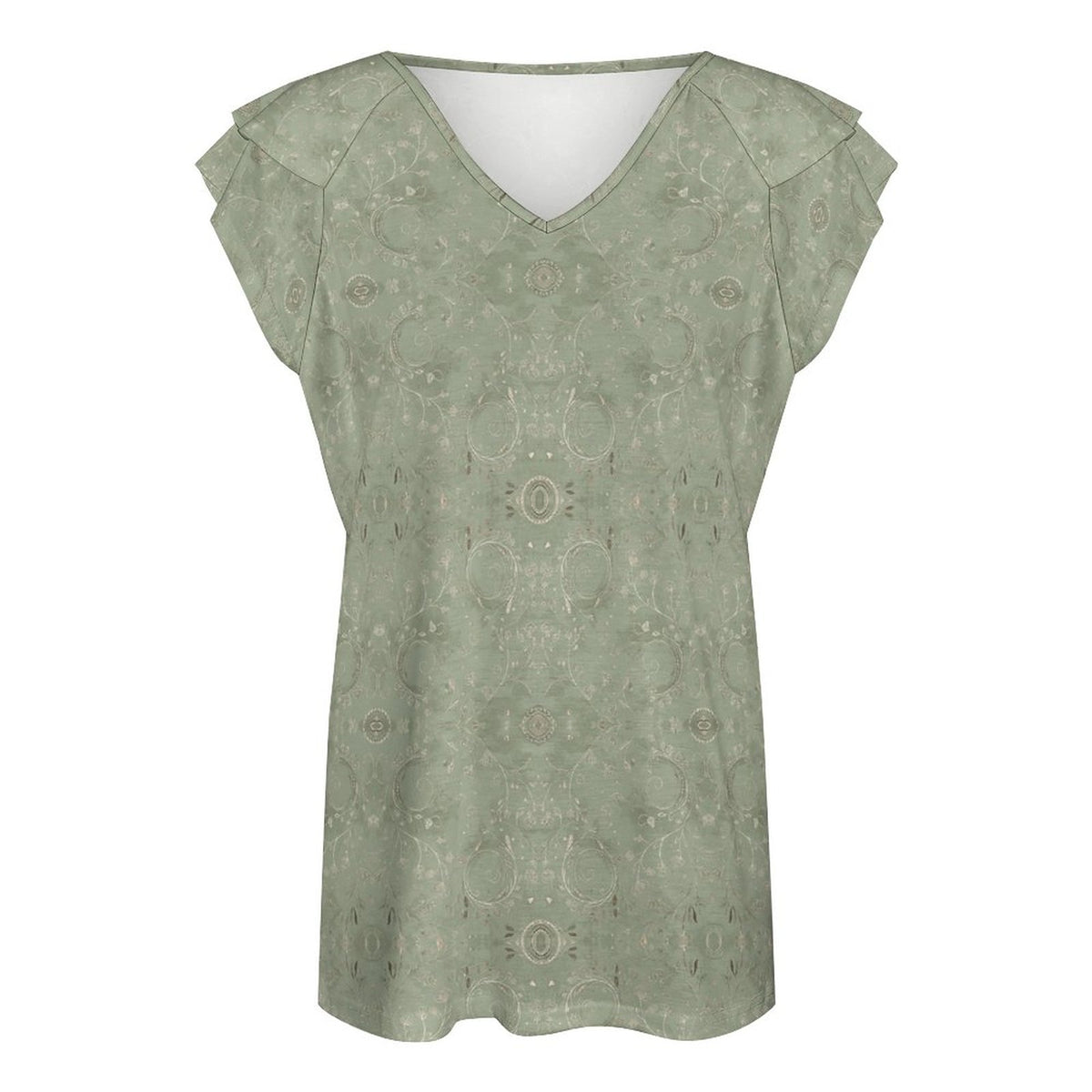 Cooling Polyester Ruffle V-Neck T-Shirt
