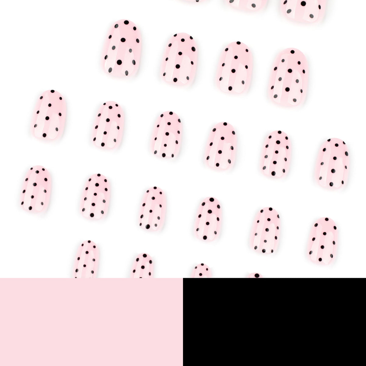 Black dots short round sweet naked powder glossy press-on nails – Image 4