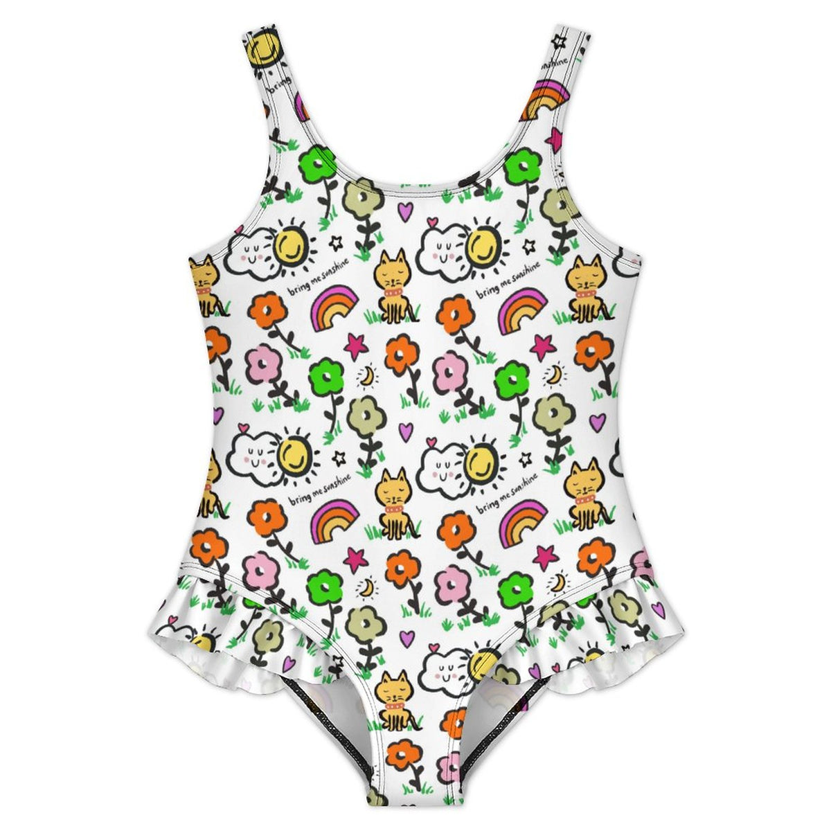 Girls Ruffle Trim One Piece Swimwear