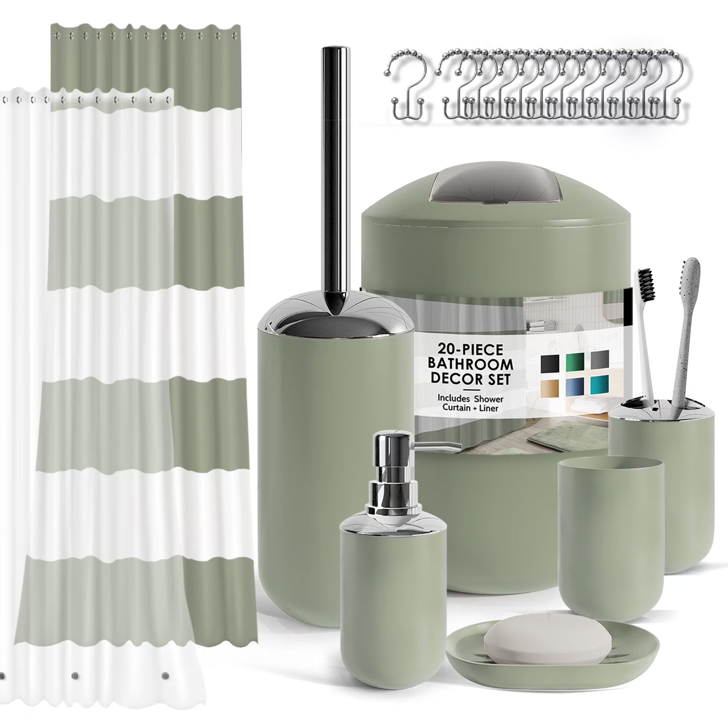 Hearth & Harbor 20 Piece Bathroom Accessories Set, Sage Green Bathroom Decor Set