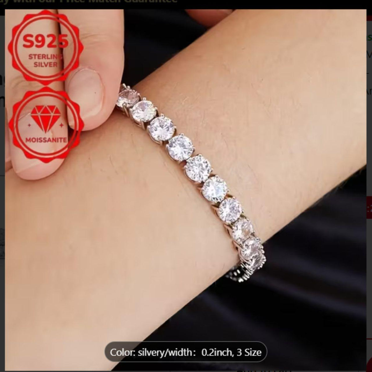 925 Moissanite Bracelet New 7.9 inches