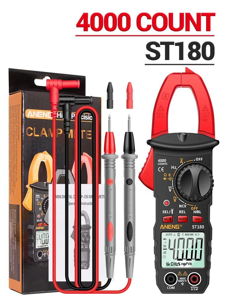 ANENG ST180 AC Current Clamp Meter Digital 4000 Counts Multimeter Ammeter Voltage Tester Car Amp Hz Capacitance NCV Ohm Tool
