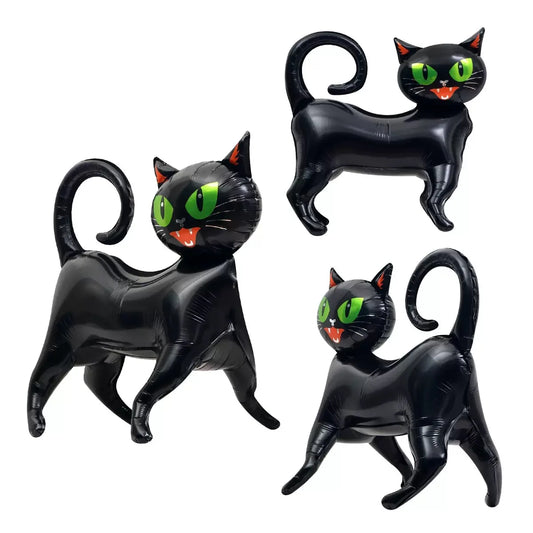 Halloween party decoration with black cat, aluminum foil balloons, 4D standing cartoon, green eyed cat, binding cloth design, Gh
