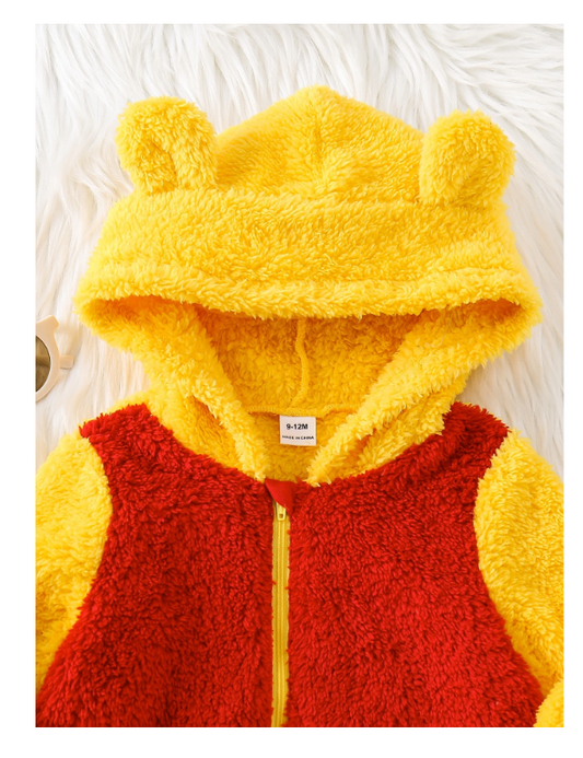 SHEIN Baby Boy Two Tone 3D Ears Design Hooded Flannel Autumn Winter Jumpsuit