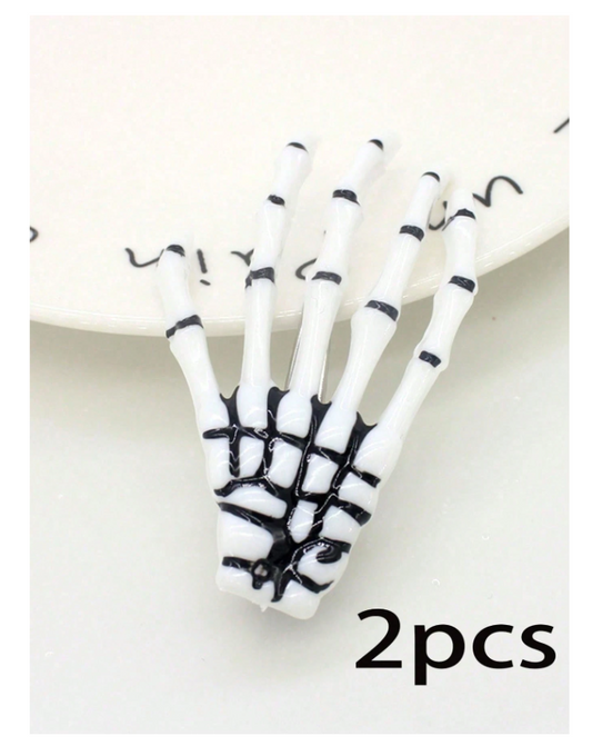 2pcs/Set Skeleton Hand Hair Clips, Halloween Party Spooky Hair Accessories, Bone Claw Hair Clips For Women, Gothic Style Cosplay Headwear, Halloween Trick Or Treat