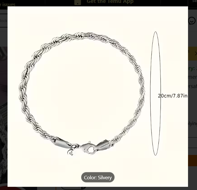 S925 Sterling Silver Rope Chain Bracelet