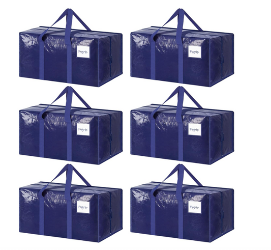 6 Pack Extra Heavy Duty Large Moving Bags with Strong Zipper, Black