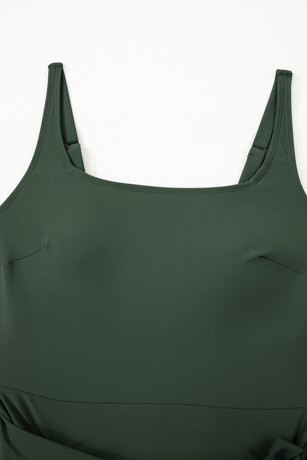 Mist Green Side Tied Waist Square Neck Adjustable Straps A-line One Piece Swim Dress