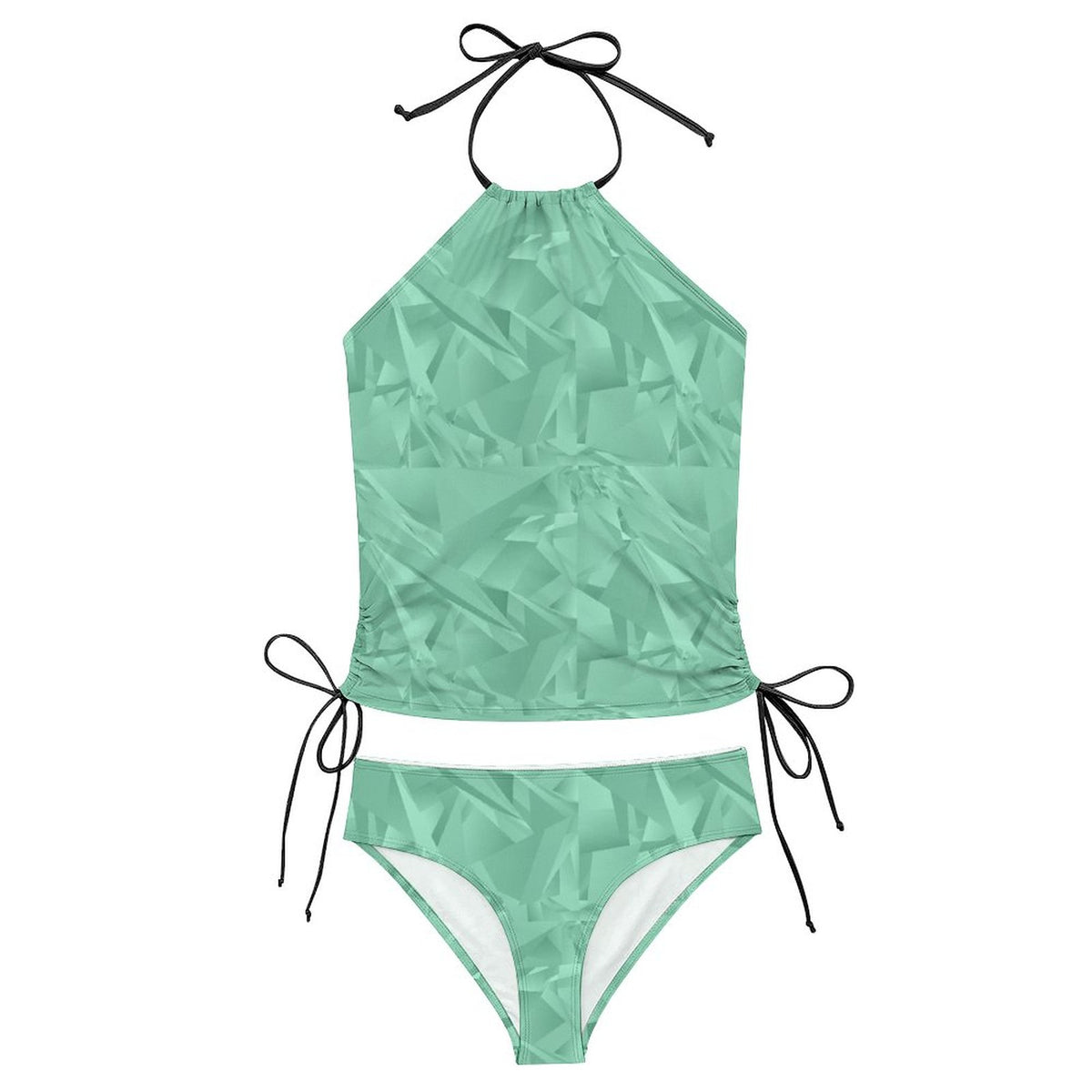 2-Piece Women's Tankini Set with High Neck Halter Top Teal