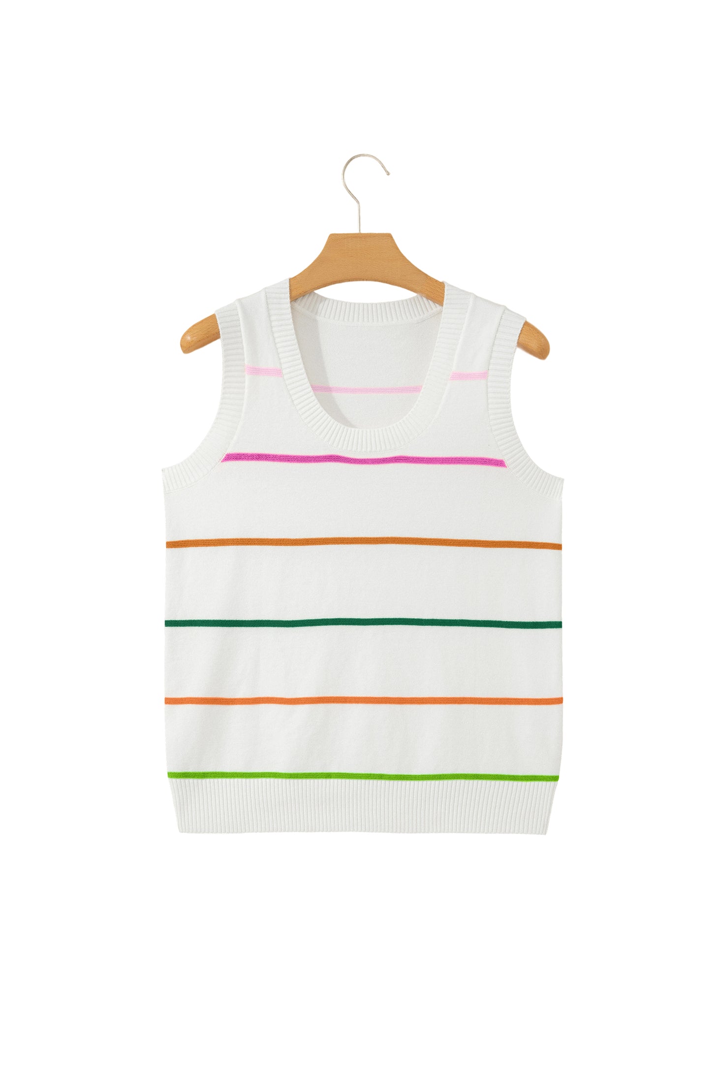 White Stripe Round Neck Knitted Sweater Tank