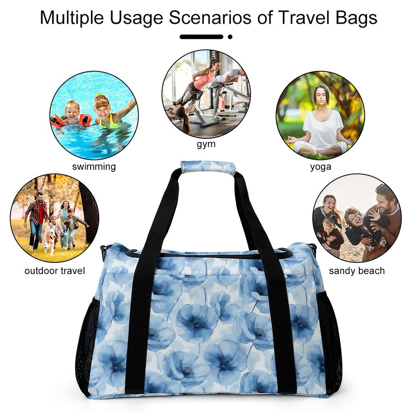 Travel Duffel Bag Blue Flowers
