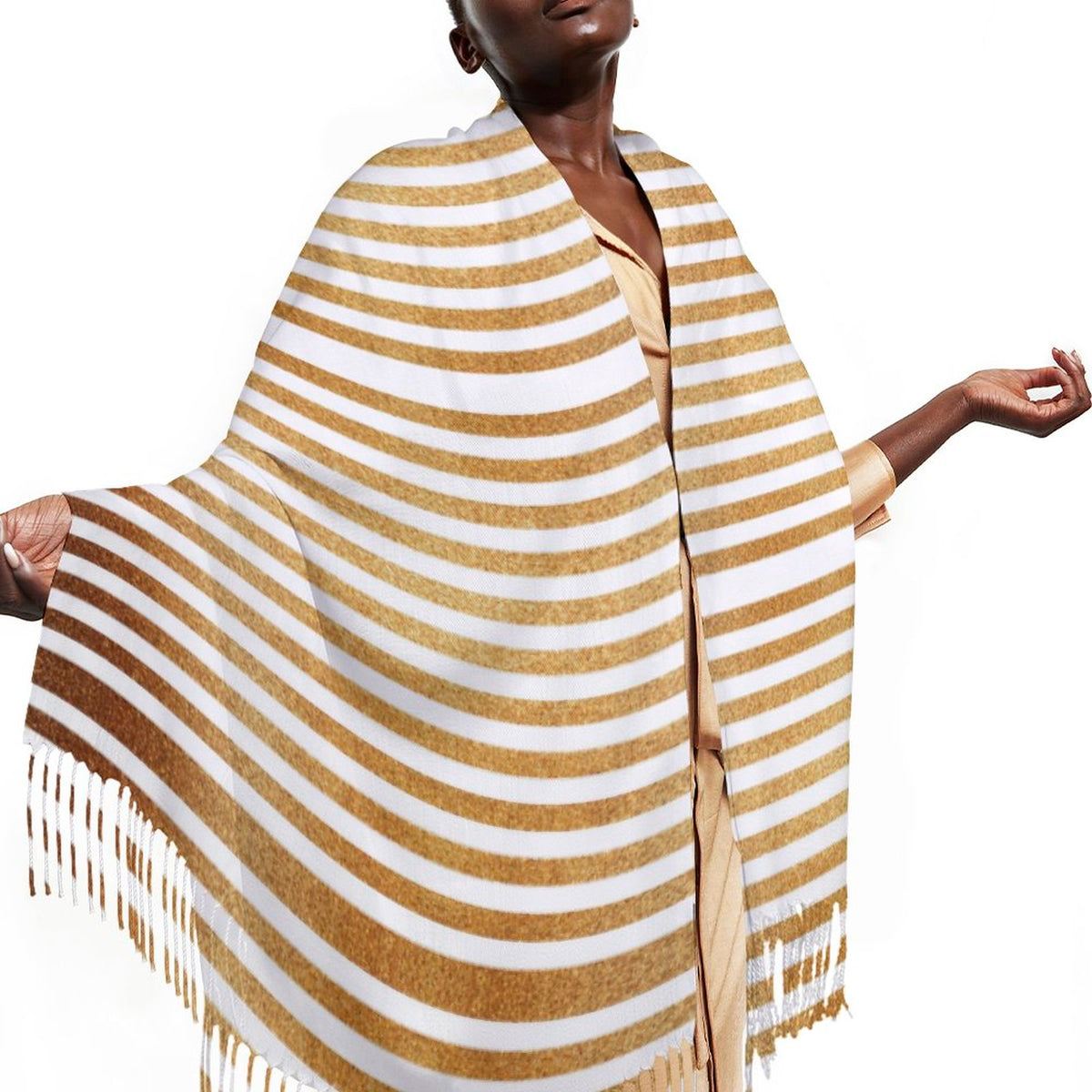 Cashmere-like Tassel Scarf Gold Stripes