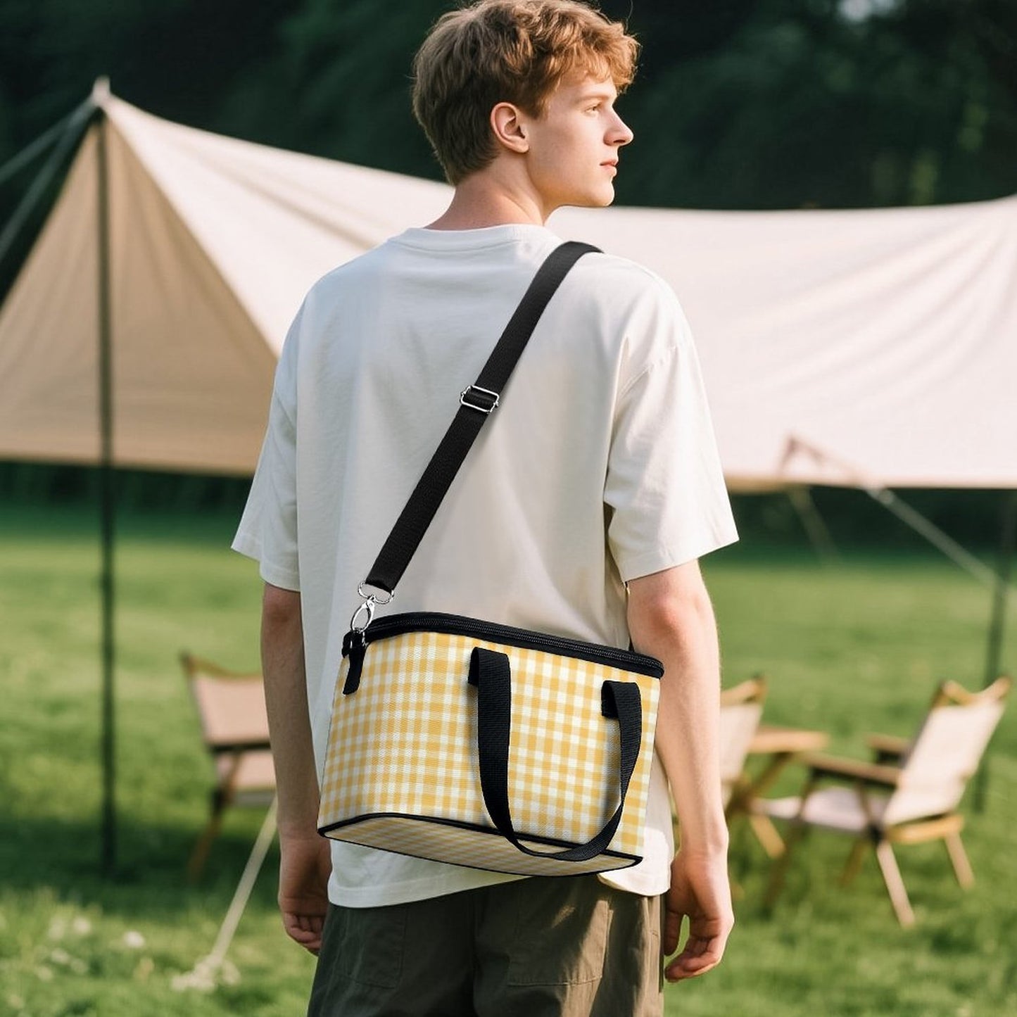 Portable Cooler / lunch Bag yellow and white