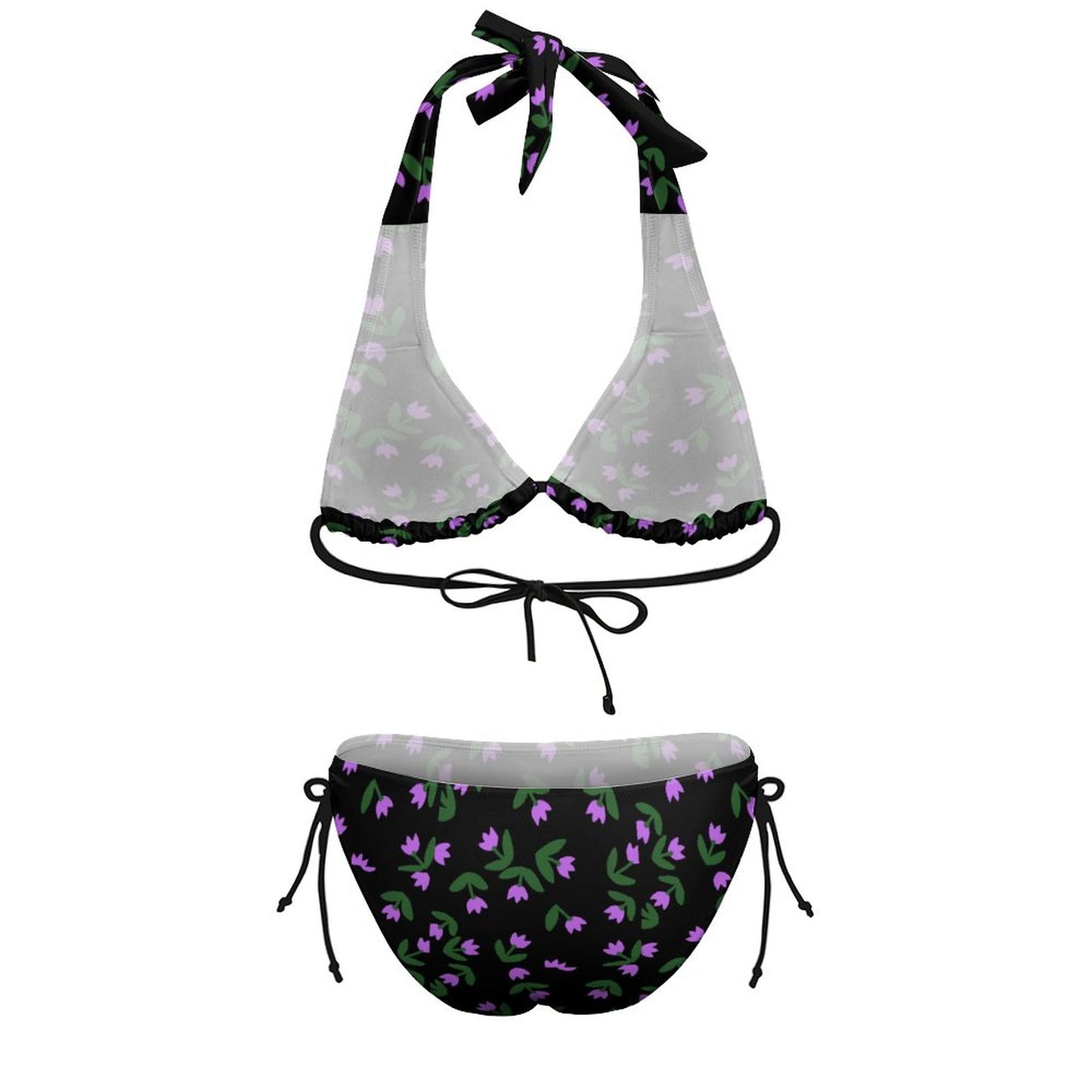 Two Piece Halter Swimsuit Purple Flowers