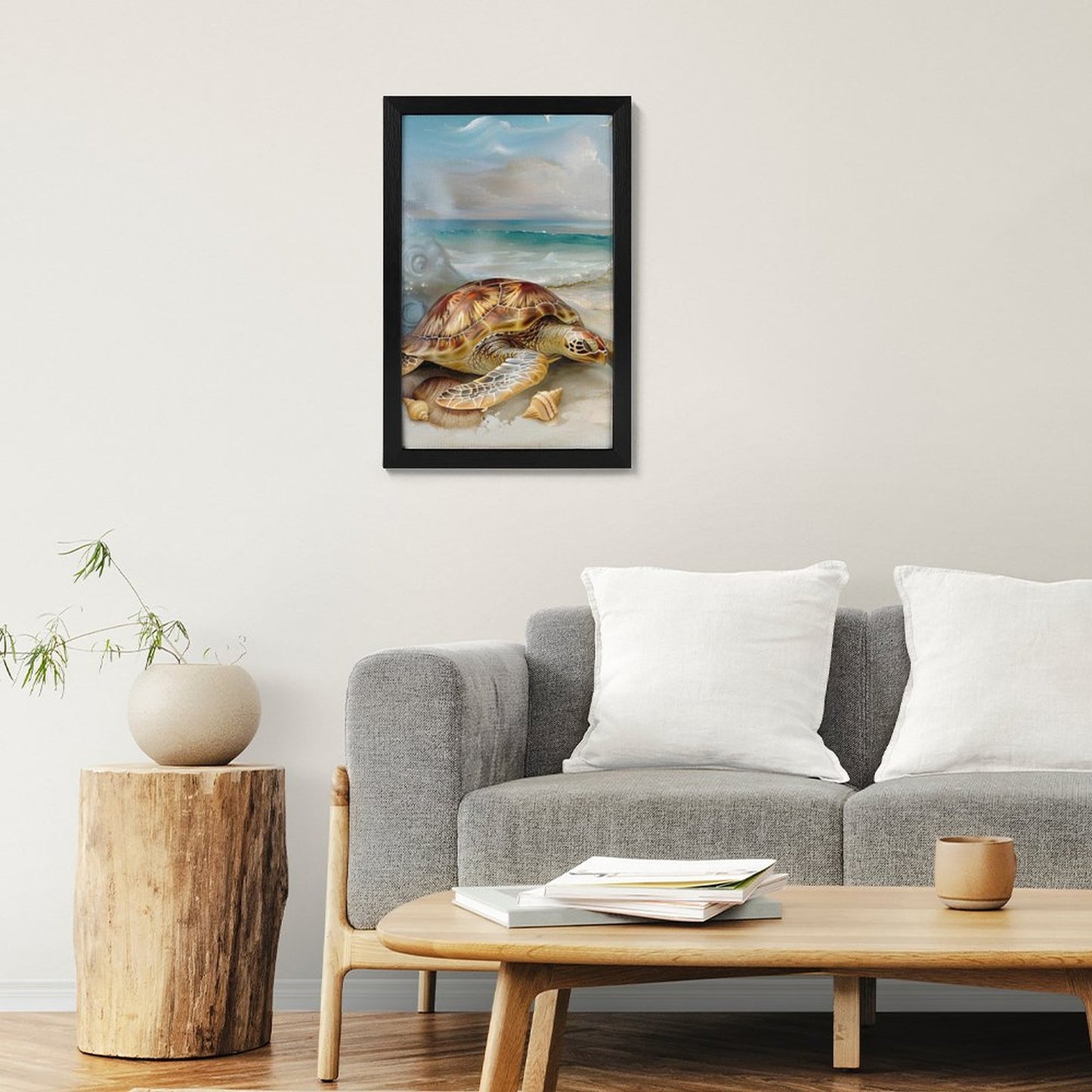 Modern Outer-Framed Vertical Canvas Art Print-Abstract Minimalist Decor - Turtle
