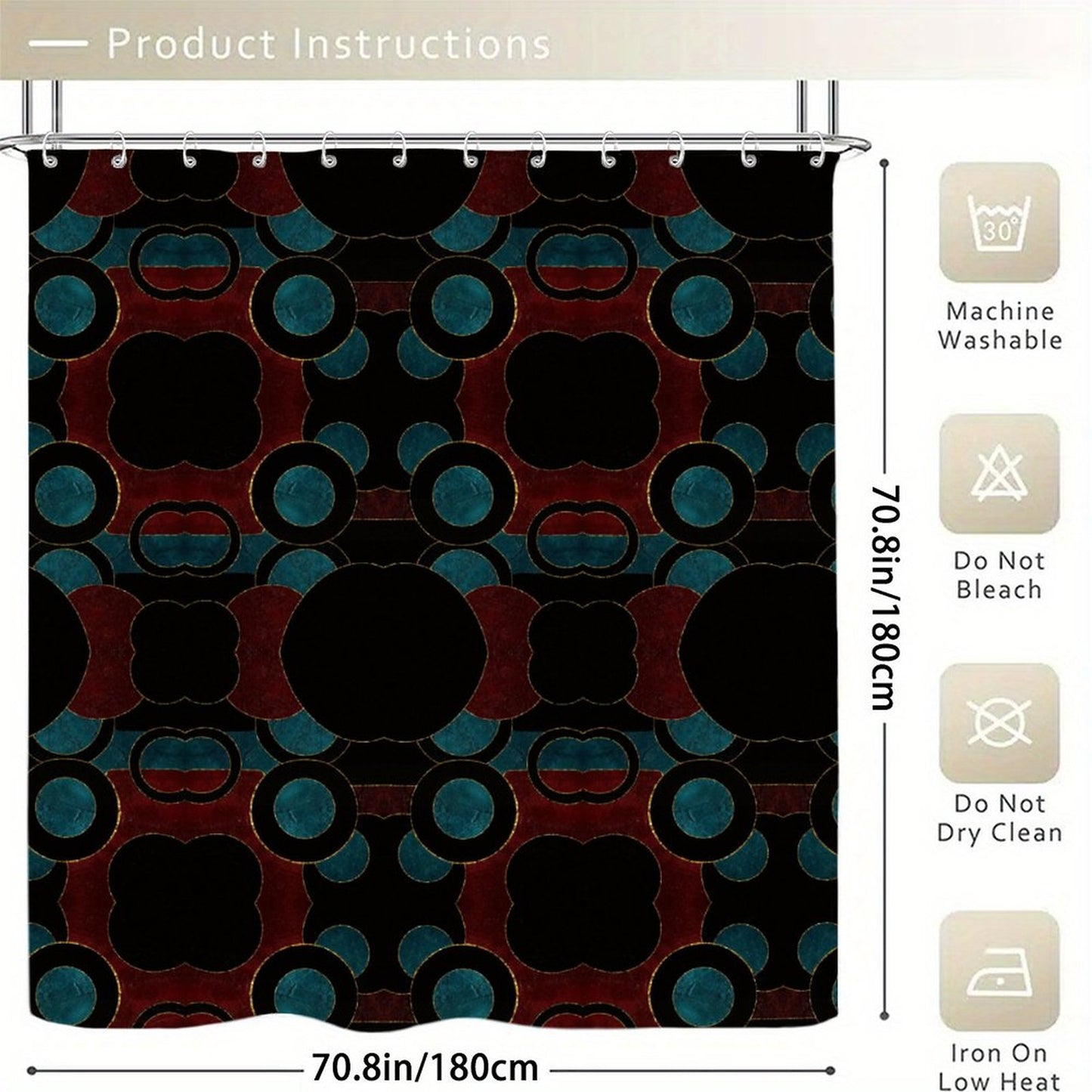 Waterproof Shower Curtain - Black Circles