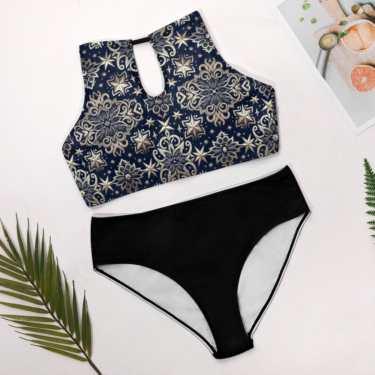 Women's Two piece Swimsuit with High Neck Halter Top